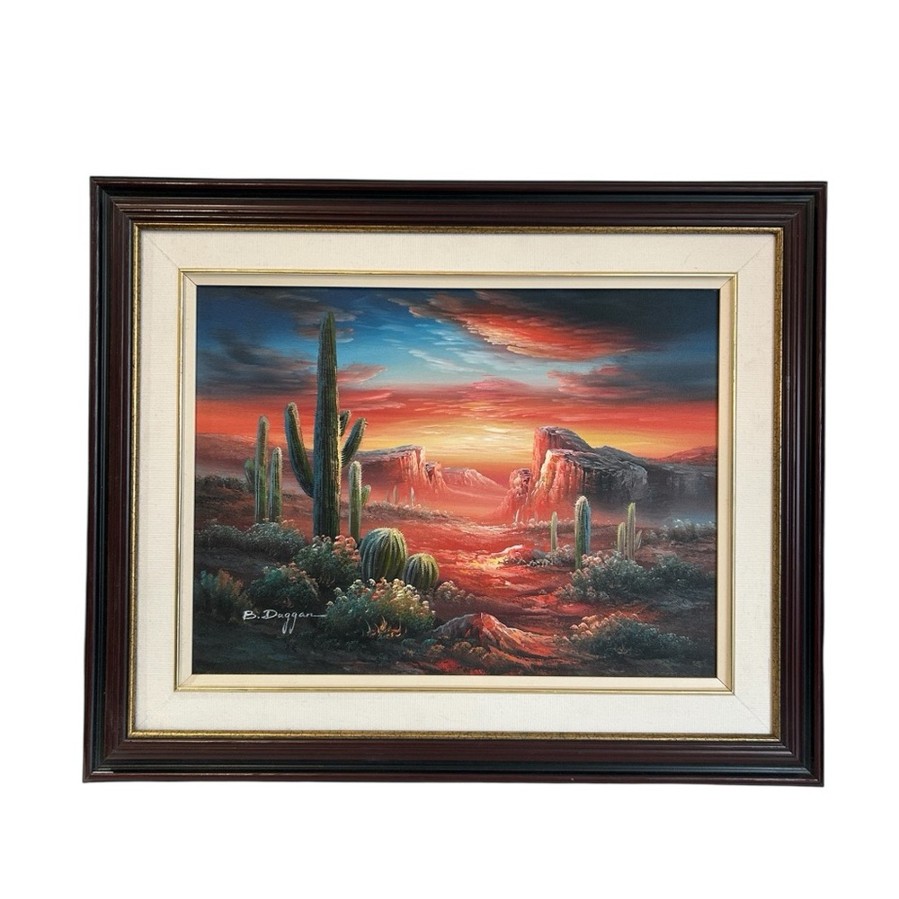 Vintage Bernard Duggan Desert Sunset Framed Oil Painting Early Works 1970’s - Picture 2 of 16